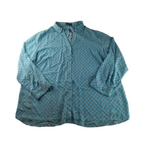 The Limited Women's Blue White Geometric Print Button Down Shirt Long Sleeve 2X